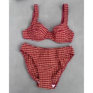 Huit8 2piece Bathing Suit Red Yellow & Black Plaid Underwire High Rise Size M